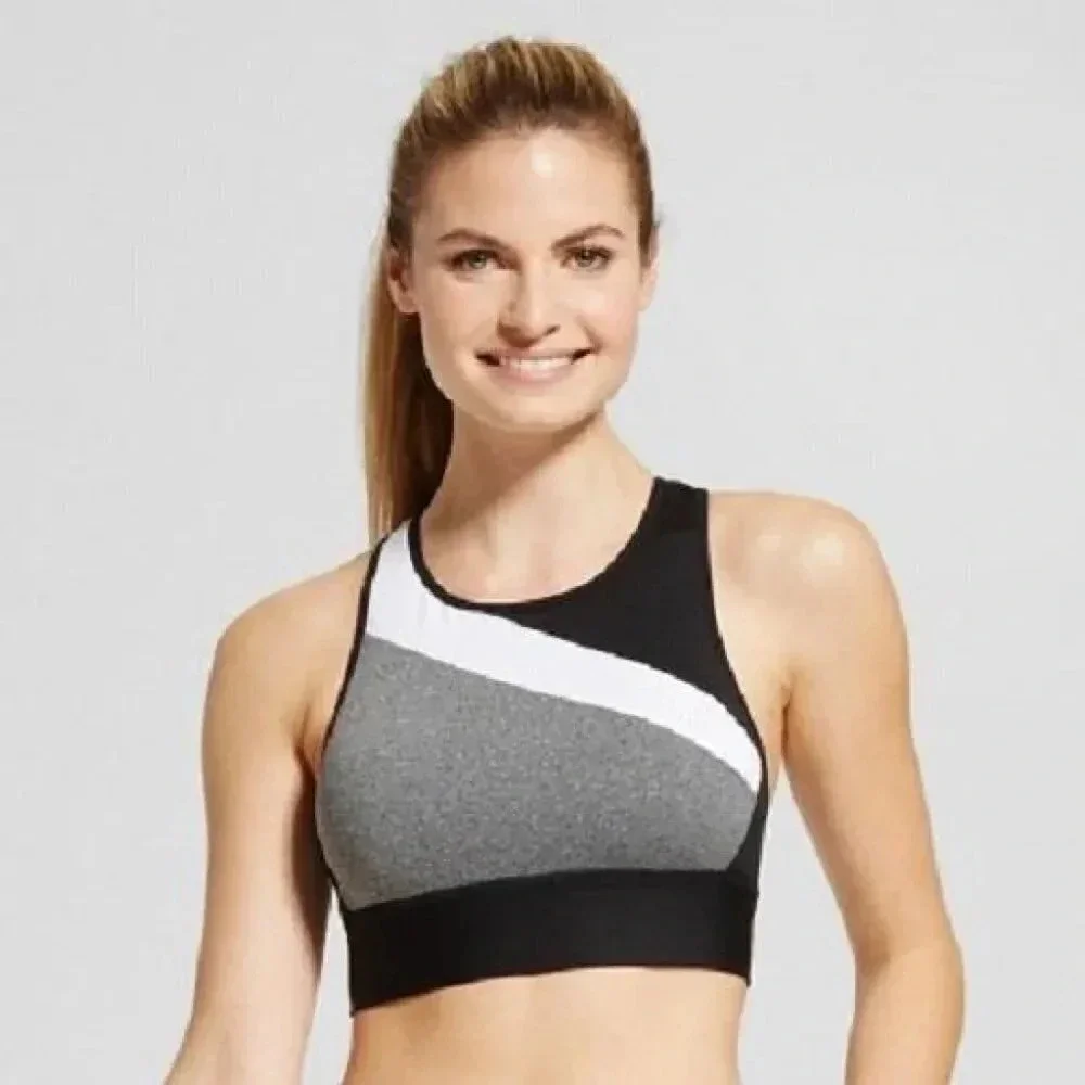 SMALL Champion C9 N9683 Asymetrical Longline Wire Free Sports Bra Gray White NWT - Picture 4 of 5